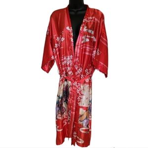 Asian Inspired kimono style full length robe Dressing Gown Robe With Belt